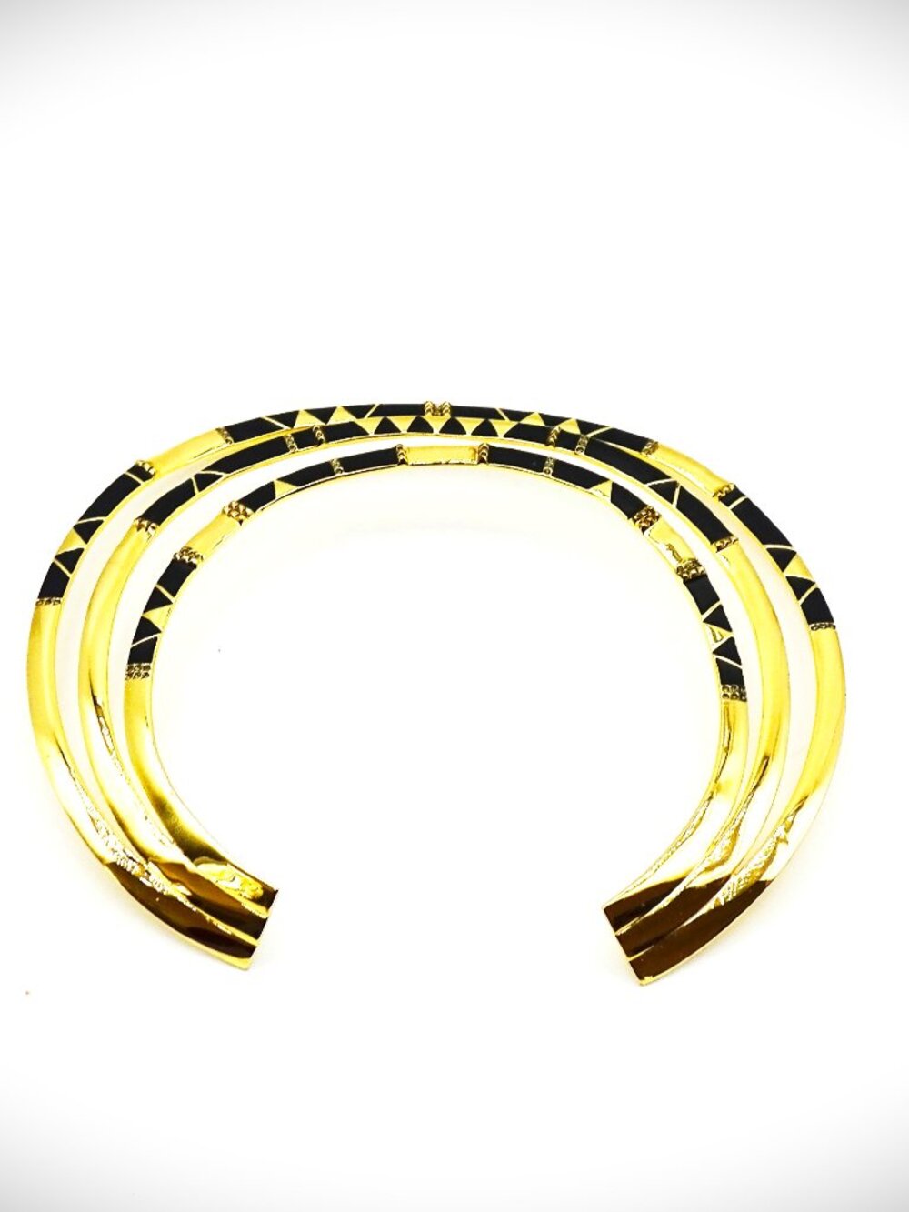 HOUSE of HARLOW Gold Plated & Black Enamel Geometric Pattern Collar Necklace - Picture 7 of 9